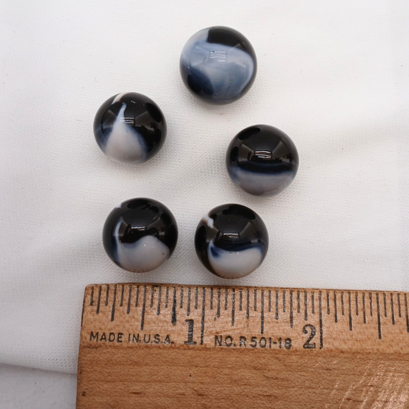 Lot of 5 Black and White Swirl Shooter Marbles Glass Collectibles Vintage Style - Picture 5 of 5